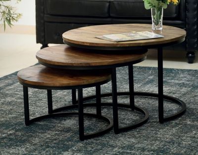 Lot de 3 tables gigognes rondes en bois exotique marron - LA…