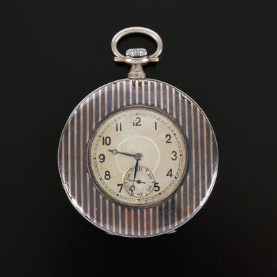 Montre de poche plate en argent niellé et doré, lunette larg… - Photo 1