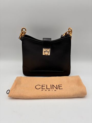 CELINE Paris - Sac à main en cuir noir, fermoir boucle en métal d...