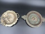 pair of antique silver plated trays with handles and handles