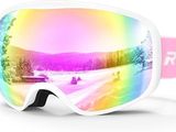 une paire de lunettes de ski posée sur une surface blanche