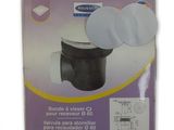 the packaging of a black plastic waste can with a white lid