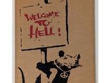 Pochoir « Rat, bienvenue en enfer » sur papier brun, par Banksy