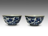 paire de bols chinois bleus et blancs