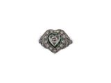 an image of a diamond and emerald heart ring on a white background