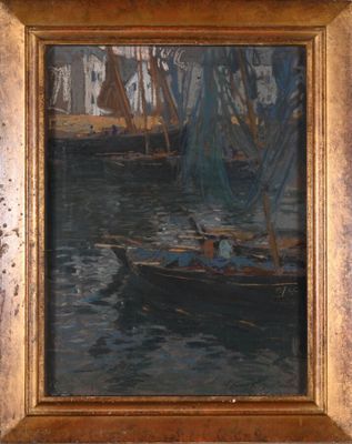 a picture of a painting of a boat in the water