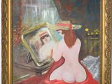 painting of a woman sitting in front of a mirror looking at her reflection