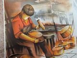 a picture of a painting of a man sitting at a table