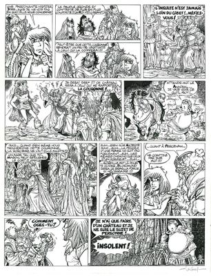 une page d'une bande dessinée représentant une sorcière et d'autres personnages