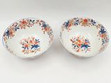 pair of japanese imari porcelain bowls with blue and orange flowers