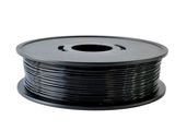a spool of black pla filamant on a white background