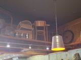 a light that is hanging from the ceiling in a kitchen