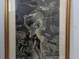 an old picture of a man and a woman in a landscape