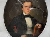painting of a man in a tuxedo and bow tie holding a book