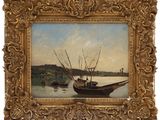 an image of a painting of a boat in a body of water
