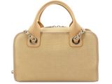 a beige handbag with two handles on a white background