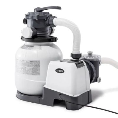 a close up of a pool pump with a hose attached to it