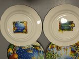 two plates that have pictures on them on them