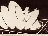 a drawing of a cartoon character on a black and white background