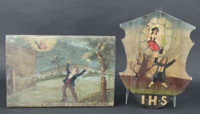 [ART POPULAIRE] Deux panneaux d'ex-voto en bois peint, l'un …