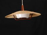 an image of a light fixture with a straw hat on it