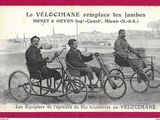 three men riding on bicycles in a row on the street