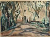 une image représentant une aquarelle d'une personne marchant sur une route
