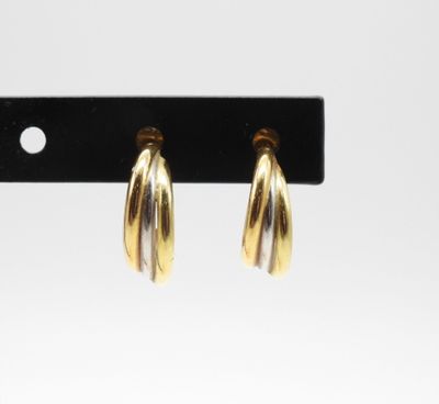 a pair of gold hoop earrings on a black hook