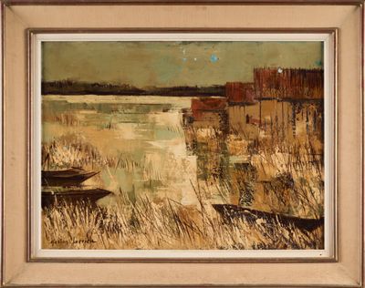 une image d'une peinture représentant un bateau dans l'eau
