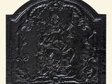 an image of a black cast iron fireplace screen with a picture of a man riding a horse