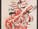 an image of a red and black drawing on a white paper