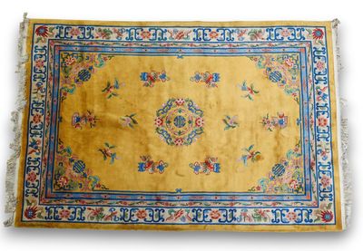 an oriental rug on a white background with a blue border