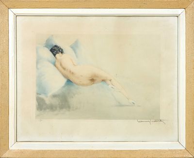 un tableau représentant une femme nue allongée sur un nuage