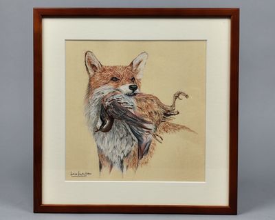 une image représentant un tableau d'un renard tenant un oiseau dans sa gueule