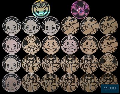 de nombreux boutons représentant différents Pokémon sur fond noir