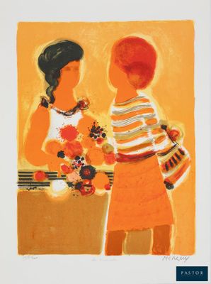 une image représentant un tableau où l'on voit deux femmes debout l'une à côté de l'autre