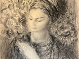 an image of a drawing of a woman holding a cat