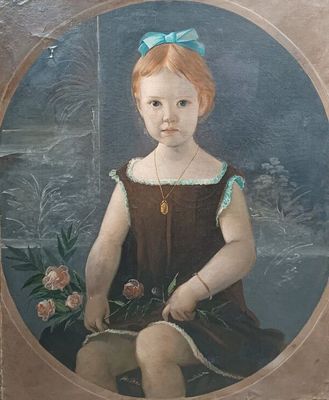 Ecole du XIXe siècle. Portrait d'une fillette au ruban et au…