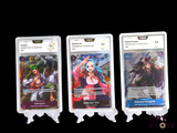 three cards are shown in a row on a black background