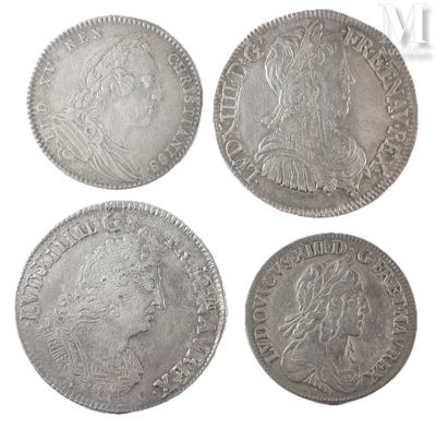 four silver coins, one of which has a woman on it