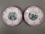 two plates with a picture of a man and a woman on them