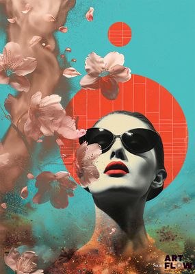 une photo d'une femme portant des lunettes de soleil et des fleurs dans les cheveux