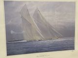 painting of a sailboat in the ocean with a cloudy sky in the background