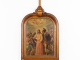 an image of a painting of jesus is hanging on a wall