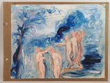 a painting of three nudes in the water by a tree