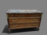an antique chest of drawers with a marble top and brass handles