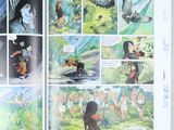 an open book with illustrations of animals and people in it