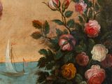 an image of a painting of a bird flying over a body of water