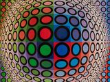 an image of a painting of a sphere with many circles on it