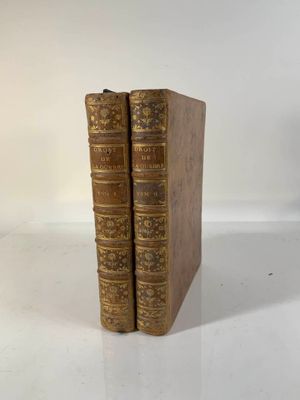 two old books sitting on top of each other on a white surface